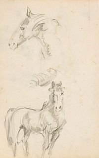 Focke, Wilhelm H. 1878 - Bremen - 1974. 2 pencil drawings/paper, horse studies, unsigned, 1) horse