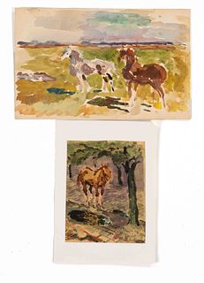 Focke, Wilhelm H. 1878 - Bremen - 1974. two gouaches/paper, unsigned, 1) two horses on the