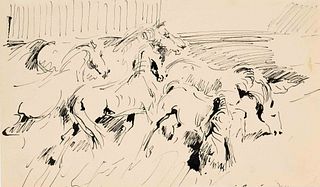 Focke, Wilhelm H. 1878 - Bremen - 1974. 3 ink pen/brush drawings/paper, unsigned, 1) horses with