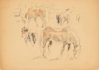 Focke, Wilhelm H. 1878 - Bremen - 1974. 2 watercolor pencil drawings/paper, horse studies, 1950s,