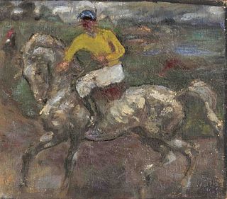Focke, Wilhelm H. 1878 - Bremen - 1974. jockey on white horse. Oil on canvas, monogrammed WF and