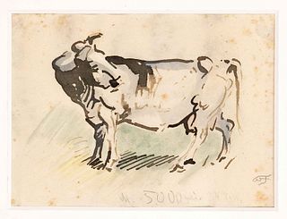 Focke, Wilhelm H. 1878 - Bremen - 1974. 2 fol. Horse and cow studies. 1) Standing cow. Ink brush