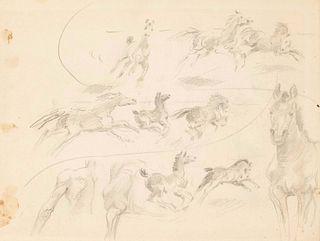 Focke, Wilhelm H. 1878 - Bremen - 1974. horse studies. 1940/50s, washed pencil drawing/paper,