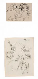 Focke, Wilhelm H. 1878 - Bremen - 1974. 2 fol. Horse studies, unsigned, 1) Two horses galloping,