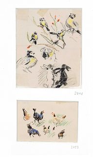 Focke, Wilhelm H. 1878 - Bremen - 1974. 2 fol. Animal studies, unsigned, 1) Great tits and