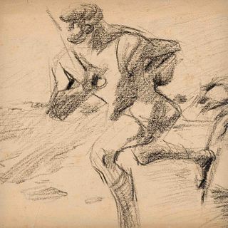 Focke, Wilhelm H. 1878 - Bremen - 1974. ice skater. 1920/30s, charcoal drawing/paper, unsigned, 25 x