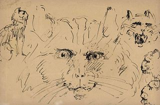 Focke, Wilhelm H. 1878 - Bremen - 1974. cat studies. 1930/40s. Black pen-and-ink drawing/brownish