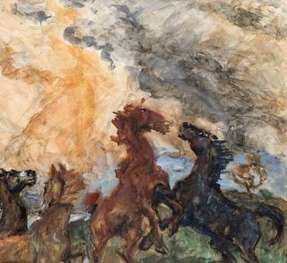 Focke, Wilhelm H. 1878 - Bremen - 1974. playing horses. Probably 1920s. Gouache and watercolor/solid