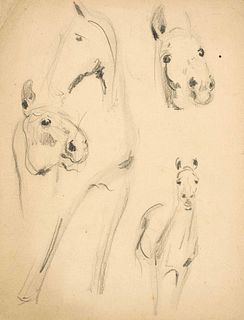 Focke, Wilhelm H. 1878 - Bremen - 1974. 9 Bll. Horse studies. 1920s - 30s. Colors and charcoal/
