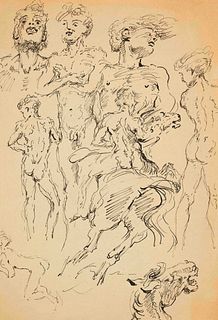 Focke, Wilhelm H. 1878 - Bremen - 1974. 7 ll. male nude and movement studies as well as horse
