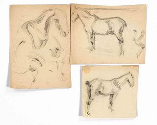 Focke, Wilhelm H. 1878 - Bremen - 1974. 3 Bll. Horse studies. 1910s - 30s. Charcoal wash/paper,