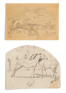 Focke, Wilhelm H. 1878 - Bremen - 1974. 4 ll. Pencil drawings with horse studies and painting