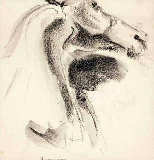 Focke, Wilhelm H. 1878 - Bremen - 1974. study of a horse head. 1950s. Charcoal wash/paper, unsigned,