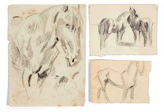Focke, Wilhelm H. 1878 - Bremen - 1974. three drawings horses, 1920/30s, unsigned, 1) standing horse