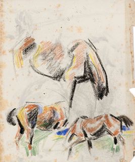 Focke, Wilhelm H. 1878 - Bremen - 1974. horse studies. Colored chalk and charcoal/paper, 1920s,