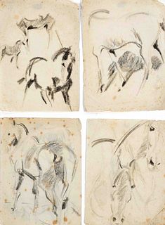 Focke, Wilhelm H. 1878 - Bremen - 1974. 4 sheets. Horse studies. 1920 - 1930s. Charcoal/paper, horse