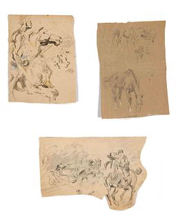 Focke, Wilhelm H. 1878 - Bremen - 1974. 3 fol. Pencil or brush drawings/paper with studies of riders