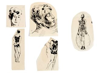 Focke, Wilhelm H. 1878 - Bremen - 1974. 5 ill. Head and figure studies. 1895 - 1920s, ink pen/paper,