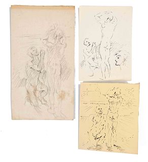Focke, Wilhelm H. 1878 - Bremen - 1974. 3 study drawings for the painting ''Boys with Amber'' (