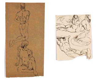 Focke, Wilhelm H. 1878 - Bremen - 1974. 5 ill. male nude studies kneeling, standing, lying and