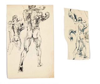Focke, Wilhelm H. 1878 - Bremen - 1974. four bll. male back nude and horse studies. 1920s-40s. Pen-