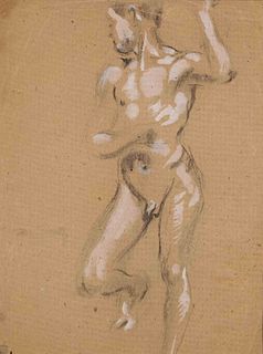 Focke, Wilhelm H. 1878 - Bremen - 1974. Male nude in dancing pose. Probably c. 1900/03. charcoal