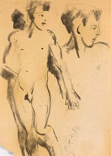 Focke, Wilhelm H. 1878 - Bremen - 1974. male nude and profile study. 1905/10. black chalk and