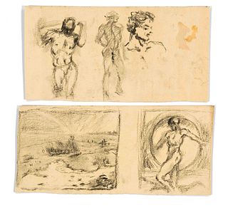 Focke, Wilhelm H. 1878 - Bremen - 1974. 2 ll. male nude studies and landscape in the block