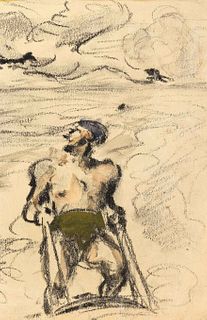 Focke, Wilhelm H. 1878 - Bremen - 1974. sportsman on the beach. 1930s. Watercolored charcoal
