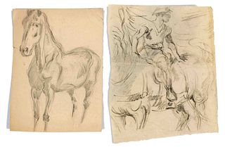 Focke, Wilhelm H. 1878 - Bremen - 1974. Two drawings, 1920/30s, unsigned, 1) Rider on horseback.