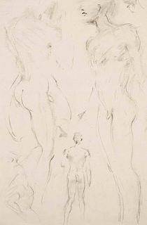 Focke, Wilhelm H. 1878 - Bremen - 1974. study sheet with standing male nudes. 1940/50s. Pencil/