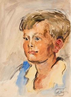 Focke, Wilhelm H. 1878 - Bremen - 1974. Two portraits of boys. 1) Boy with blue shirt. 1920s.