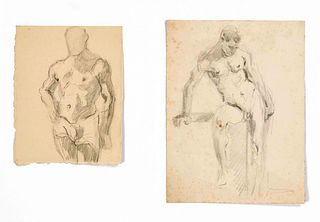 Focke, Wilhelm H. 1878 - Bremen - 1974. 3 Bll. Male nude studies. 1910 - 1930s. Charcoal resp. red