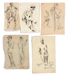 Focke, Wilhelm H. 1878 - Bremen - 1974. 17 ll. male nude studies. 1920s - 1930s. Prints, red chalk