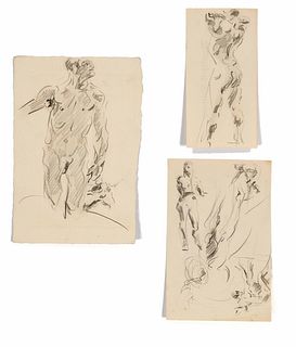 Focke, Wilhelm H. 1878 - Bremen - 1974. 5 ll. male nude studies kneeling and standing. 1910s-30s.