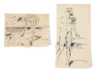 Focke, Wilhelm H. 1878 - Bremen - 1974. four ll. male nude studies at the sea. 1910s - 40s. Pen-