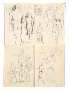 Focke, Wilhelm H. 1878 - Bremen - 1974. 17 sheets of male nude studies, both. 1930/50s, sheets/