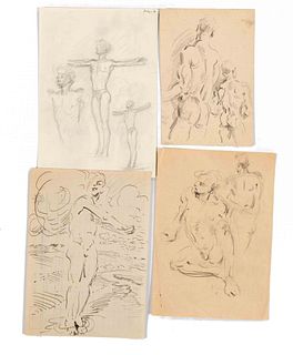 Focke, Wilhelm H. 1878 - Bremen - 1974. 28 fol. male nude and movement studies. 1930s-40s. Plain