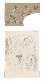 Focke, Wilhelm H. 1878 - Bremen - 1974. 5 ll. male movement and figure studies at the sea, including