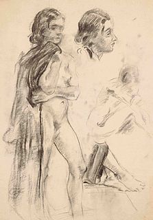 Focke, Wilhelm H. 1878 - Bremen - 1974. study sheet with standing female nude with cloth and