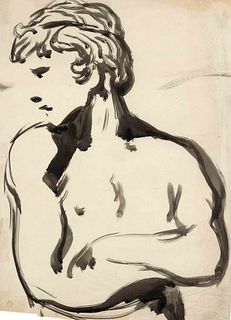Focke, Wilhelm H. 1878 - Bremen - 1974. Male semi-nude with folded arms and head to the left. 1900-