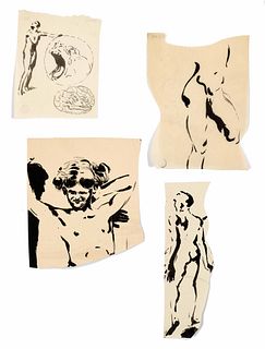 Focke, Wilhelm H. 1878 - Bremen - 1974. 4 ill. Nude and body studies. Circa 1900-1920s. Ink brush/