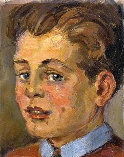 Focke, Wilhelm H. 1878 - Bremen - 1974. Portrait of a young man with blue shirt collar. 1930s. Oil/
