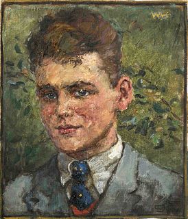 Focke, Wilhelm H. 1878 - Bremen - 1974. Portrait of a young man with blue tie. 1930s. Oil/canvas,