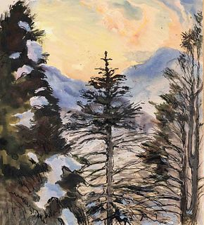 Focke, Wilhelm H. 1878 - Bremen - 1974. two landscapes. 1) Trees in the mountains. 1920s/30s, pen
