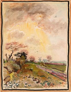 Focke, Wilhelm H. 1878 - Bremen - 1974. landscape at Gut Ostendorf. Gouache and watercolor/paper,