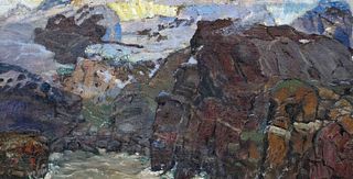 Focke, Wilhelm H. 1878 - Bremen - 1974. alpine landscape. Oil/painting cardboard, unsigned, 33.5 x