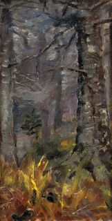 Focke, Wilhelm H. 1878 - Bremen - 1974. black forest in autumn. 1950s. Oil/canvas mounted on