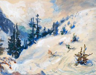 Focke, Wilhelm H. 1878 - Bremen - 1974. skier skiing downhill in the Upper Black Forest. 1942. mixed