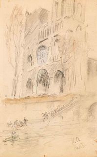 Focke, Wilhelm H. 1878 - Bremen - 1974. Notre Dame, Paris. 1943/45. watercolor charcoal drawing,